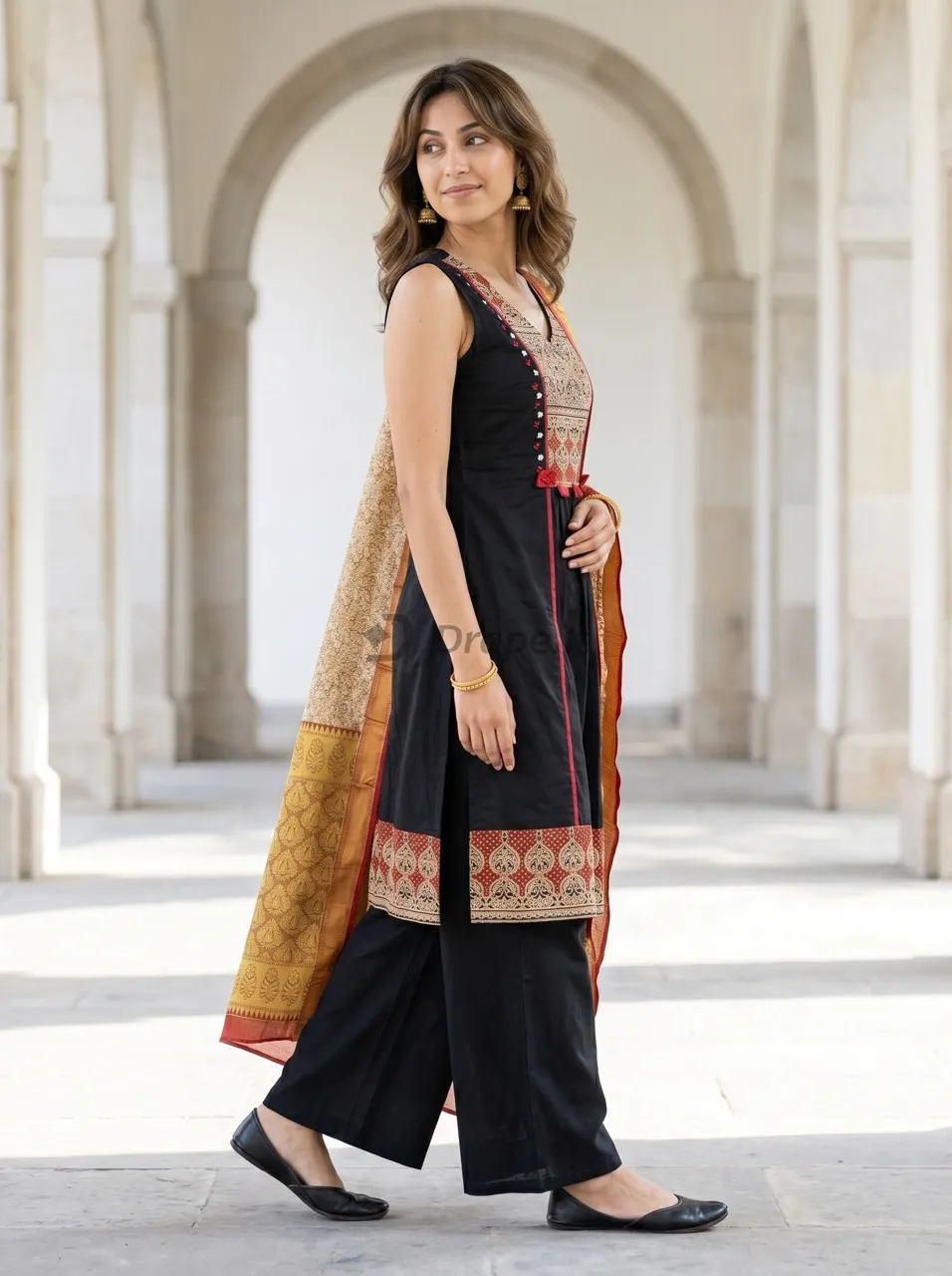 Kurta photoshoot image — model pose showing sleeve and neckline detail